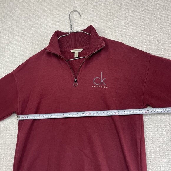 Calvin Klein 1/4 Zip Sweater Mens S Cotton Maroon Knit Mock Neck Pullover Read - Picture 11 of 16